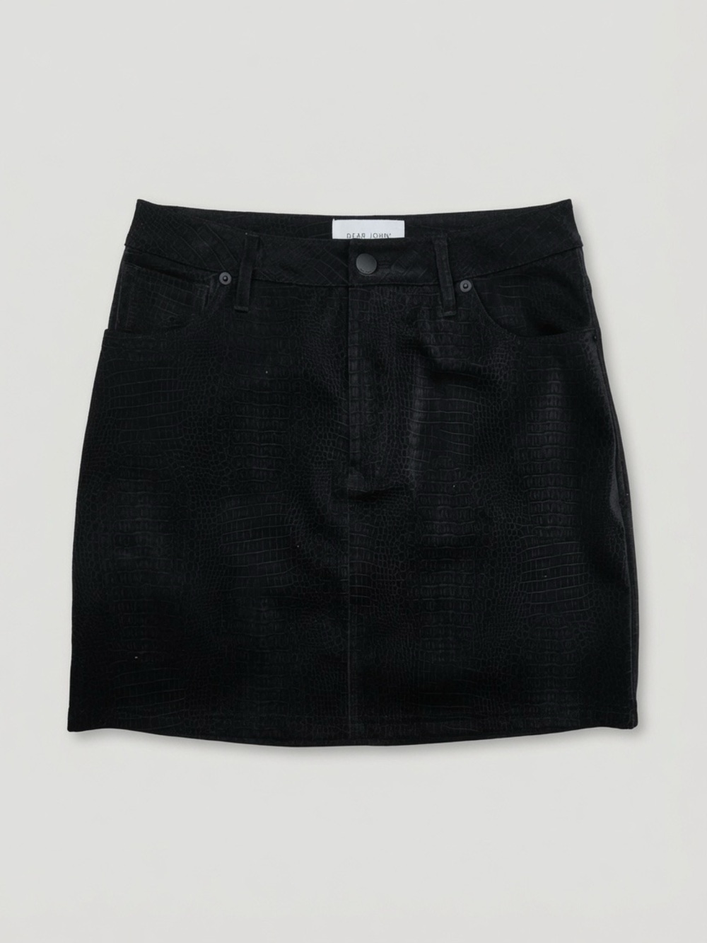 DEAR JOHN  NYC Black Faux Croc Mini Skirt